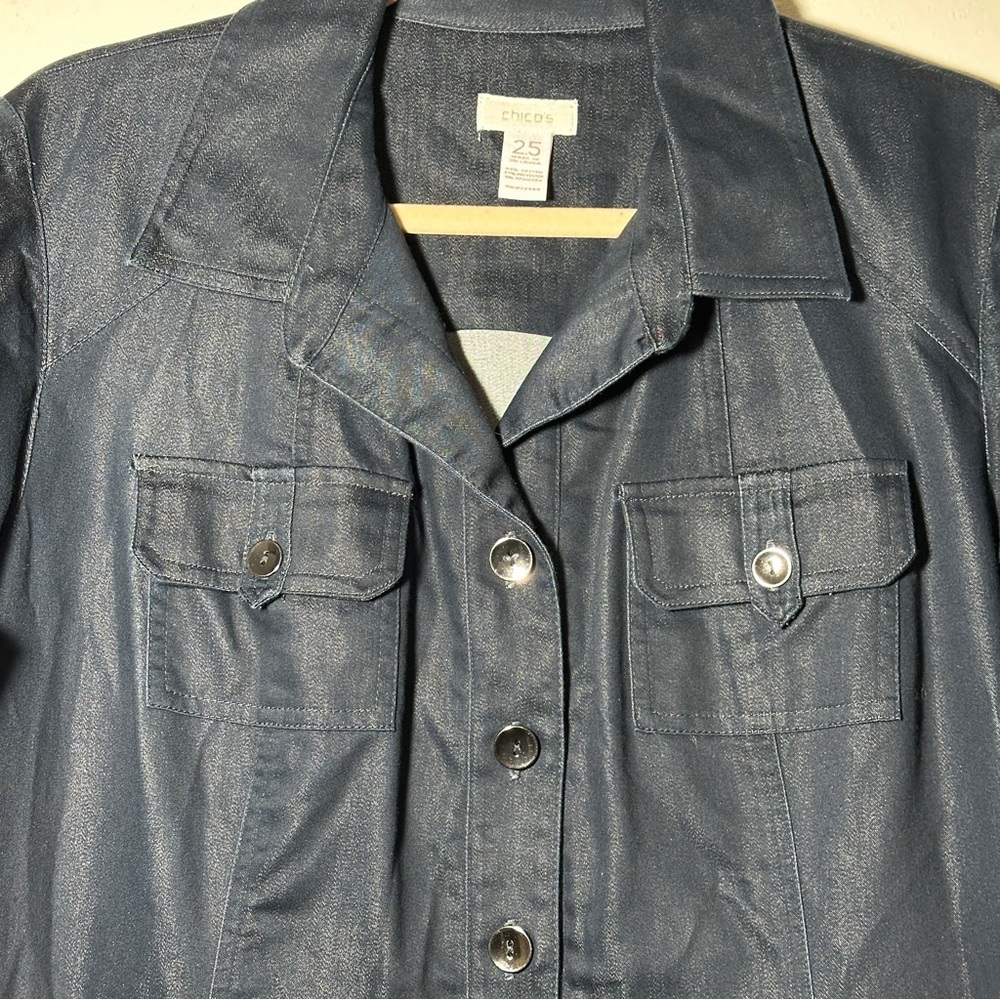 Chico's Navy Cotton Beachy Boho Shirt Dress Size 2.5 (Larg) Minimalist Lagenlook - Picture 2 of 6